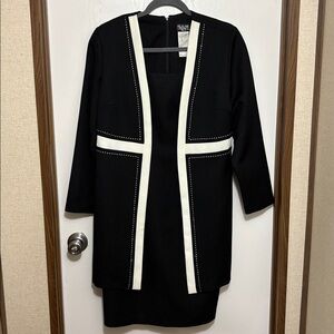 Helene Blake Petite Black & White Two Piece Jacket Dress Suit 8P Classic Formal